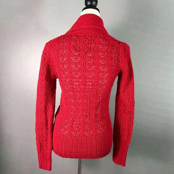 Old Navy Womens S Sweater Wool Angora Shawl Collar Lace Red Cottagecore Regency - Picture 3 of 12